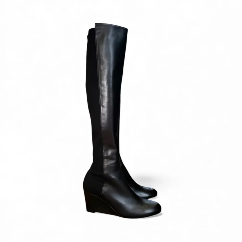 🆕💞Stuart Weitzman Over-The-Knee 5050 Demi-Wedge Black Boots • 6.5 US • NIB